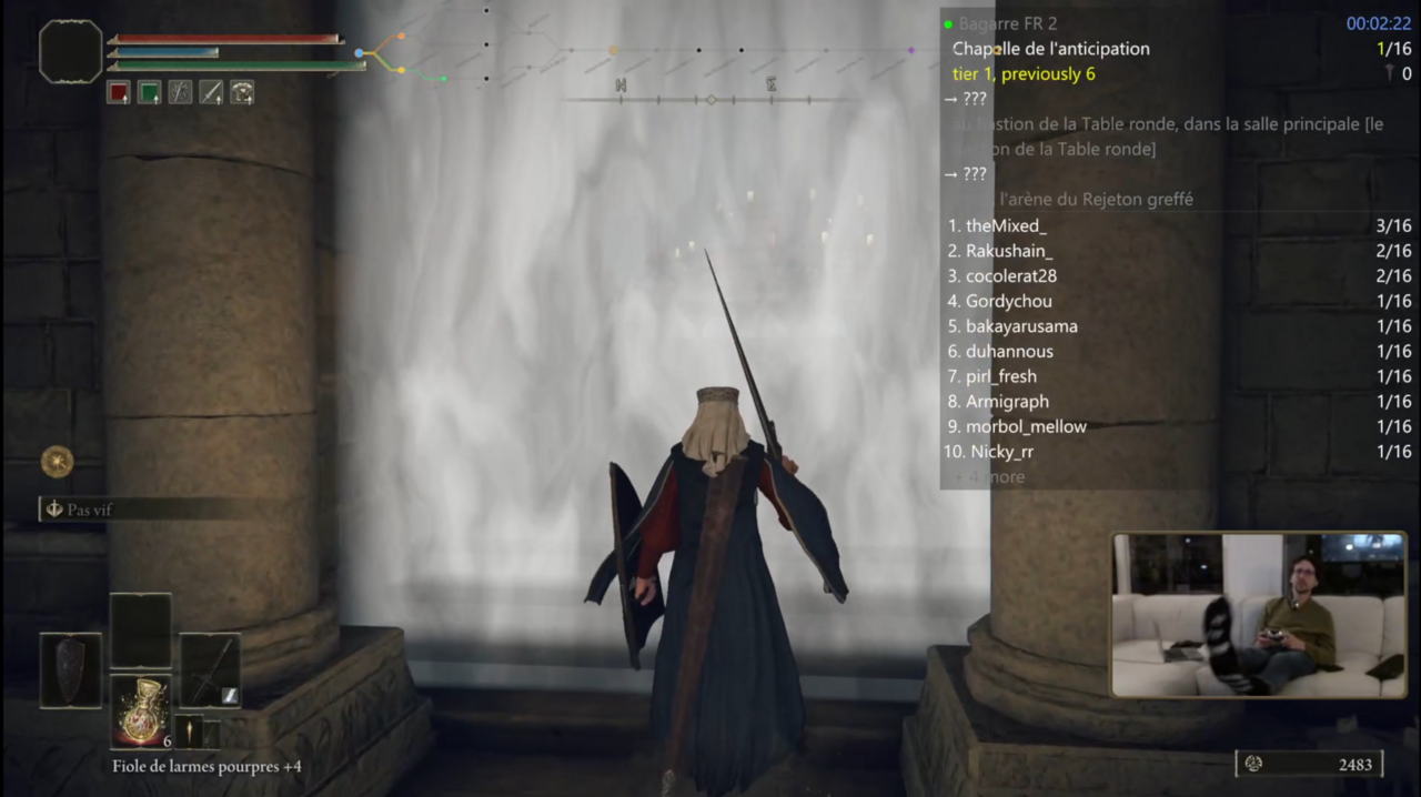 SpeedFog Racing in-game overlay showing leaderboard and progression